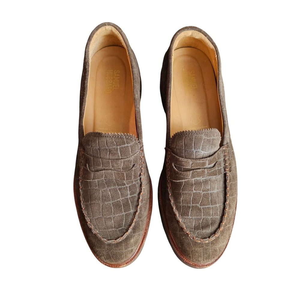 Samuel Hubbard Women's "Tailored Traveler" Penny Loafer Espresso Croc Suede 8.5